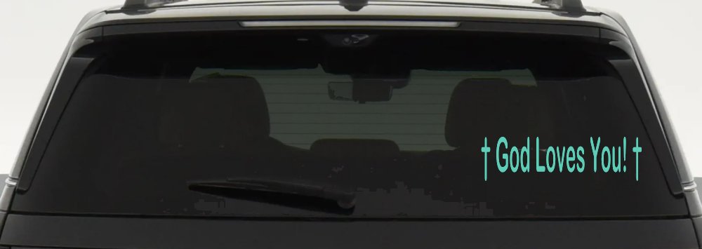God Loves You with Crosses Christian Car or Truck Window Decal Sticker (Mint)