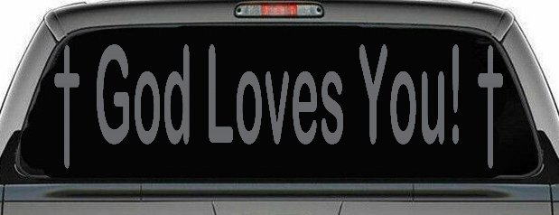 God Loves You with Crosses Christian Car or Truck Window Decal Sticker (Silver)