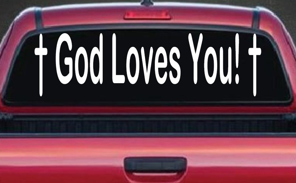 God Loves You Crosses Decal Christian Car Truck Window Sticker (White)