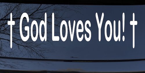 God Loves You with Crosses Christian Car or Truck Window Decal Sticker