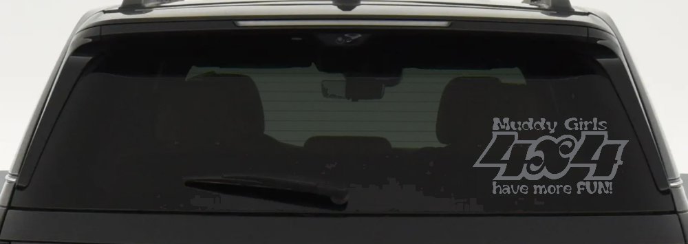 Muddy Girls 4X4 have More Fun Funny Off Road Car or Truck Window Decal Sticker (Silver)
