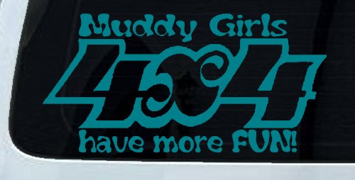 Muddy Girls 4X4 have More Fun Funny Off Road Car or Truck Window Decal Sticker (Turquoise Blue)