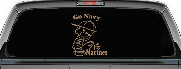 Go Navy Pee On Marines Car or Truck Window Decal Sticker (Light Brown)