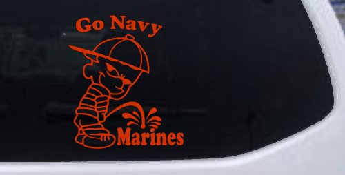 Go Navy Pee On Marines Car or Truck Window Decal Sticker (Orange Red)