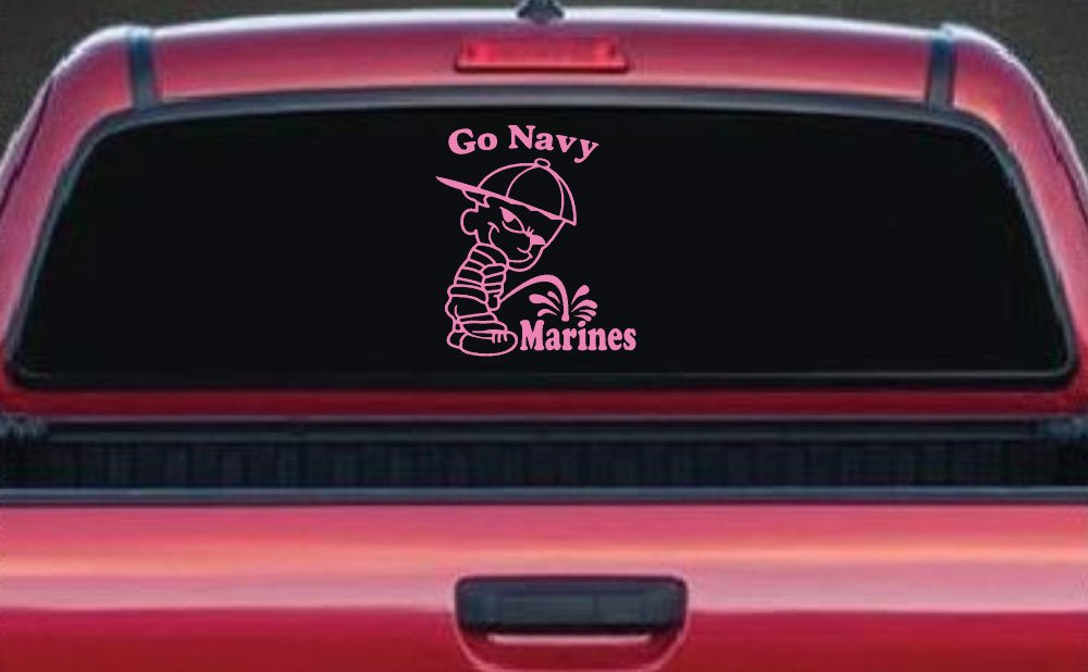 Go Navy Pee On Marines Car or Truck Window Decal Sticker (Pink)