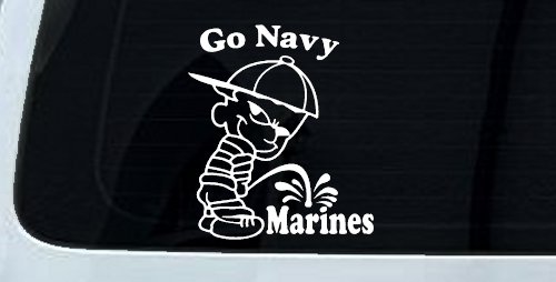 Go Navy Pee On Marines Car or Truck Window Decal Sticker (White)