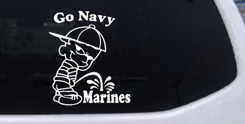 Go Navy Pee On Marines Car or Truck Window Decal Sticker (White)