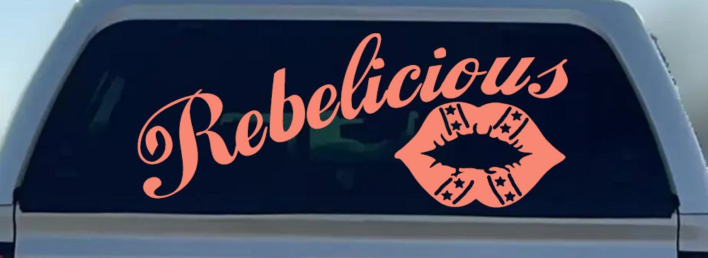 Rebelicious Dixie Lips Car or Truck Window Decal Sticker (Coral)