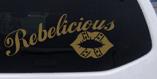 Rebelicious Dixie Lips Car or Truck Window Decal Sticker (Gold)