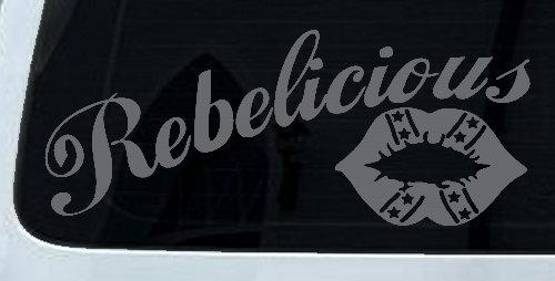 Rebelicious Dixie Lips Car or Truck Window Decal Sticker (Silver)