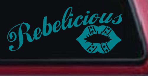 Rebelicious Dixie Lips Car or Truck Window Decal Sticker (Turquoise Blue)