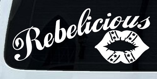 Rebelicious Dixie Lips Car or Truck Window Decal Sticker (White)