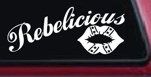 Rebelicious Dixie Lips Car or Truck Window Decal Sticker (White)