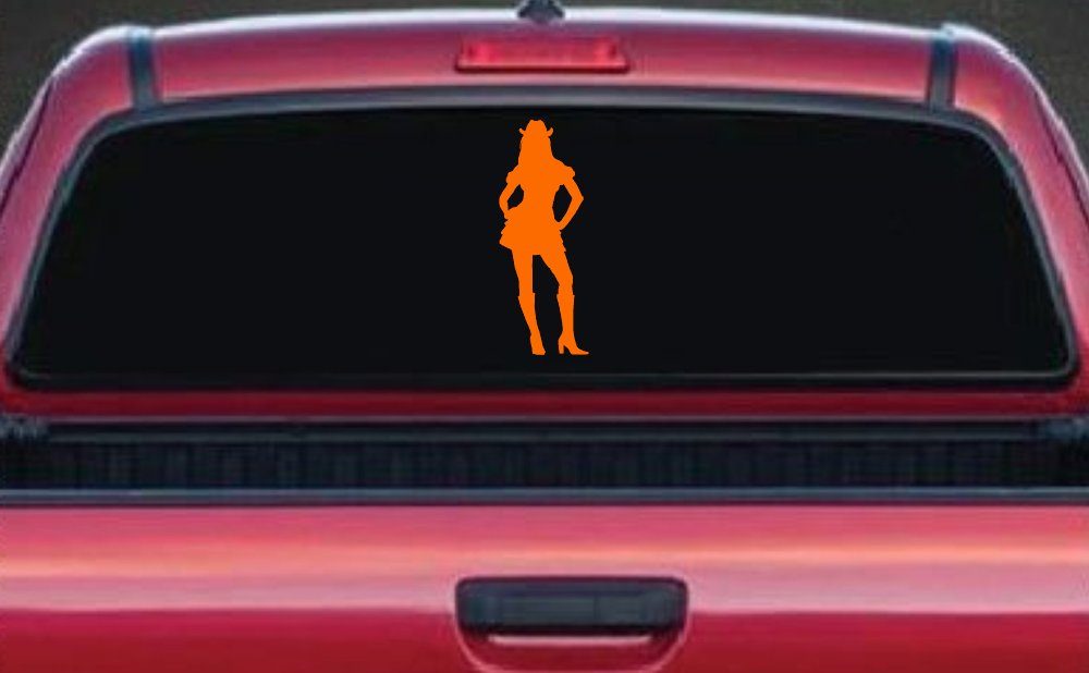 Cowgirl in Skirt Car or Truck Window Decal Sticker (Orange)
