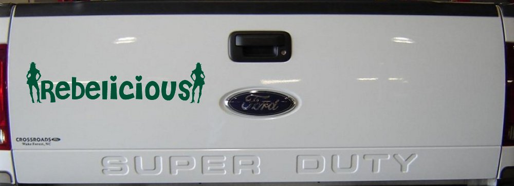 Rebelicious Cowgirl Country Girl Car or Truck Window Decal Sticker (Dark Green)