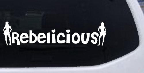 Rebelicious Cowgirl Country Girl Car or Truck Window Decal Sticker (White)