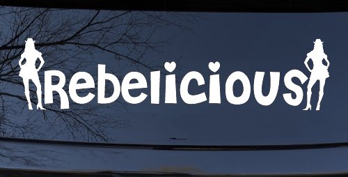 Rebelicious Cowgirl Country Girl Car or Truck Window Decal Sticker (White)