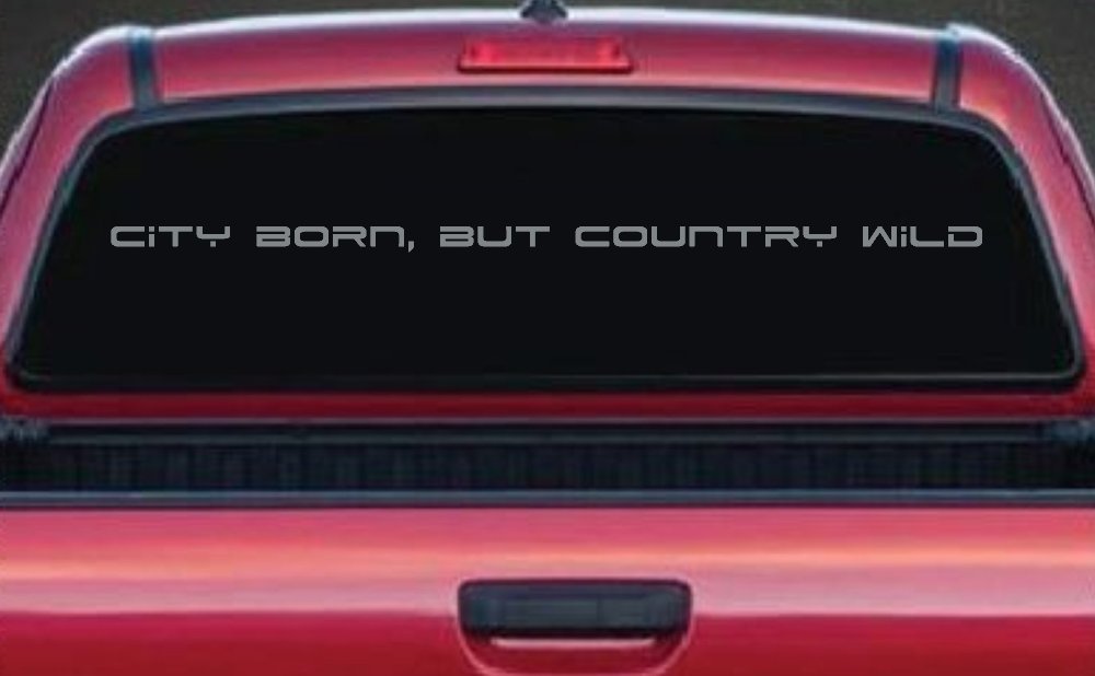 City Born But Country Wild Car or Truck Window Decal Sticker (Telegrey)