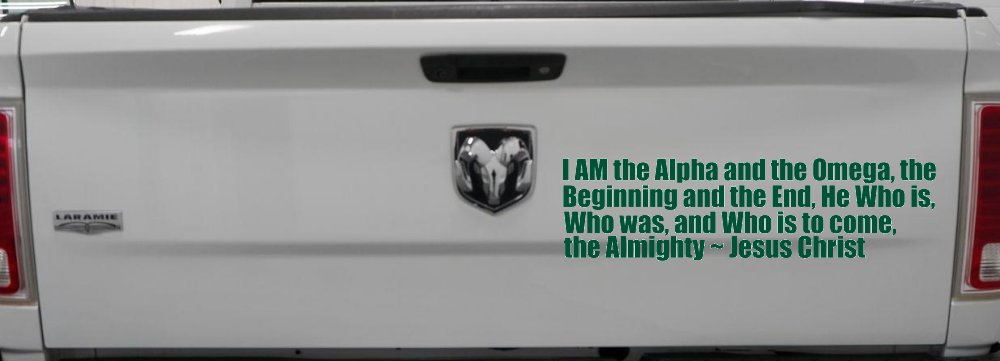 I AM the Alpha and the Omega Christian Car or Truck Vinyl Window Decal Sticker (Dark Green)