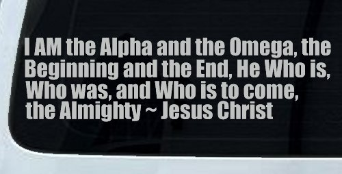 Alpha Omega Almighty Jesus Christ Christian Car or Truck Window Decal Sticker (Light Gray)