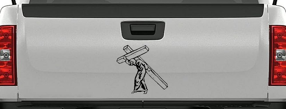 Jesus With The Cross Christian Car or Truck Window Decal Sticker (Black)