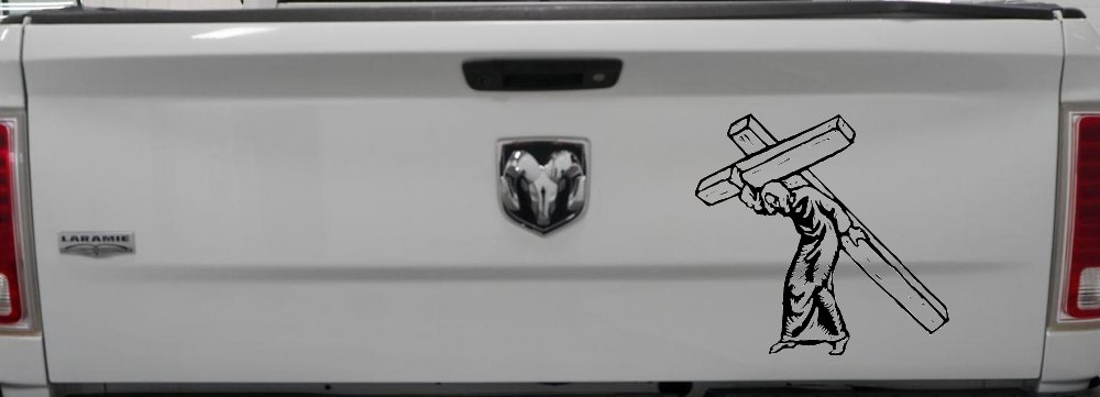 Jesus With The Cross Christian Car or Truck Window Decal Sticker (Black)