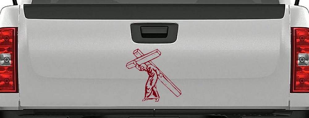 Jesus With The Cross Christian Car or Truck Window Decal Sticker (Burgundy)