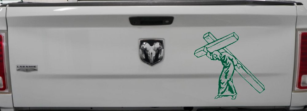 Jesus With The Cross Christian Car or Truck Window Decal Sticker (Dark Green)