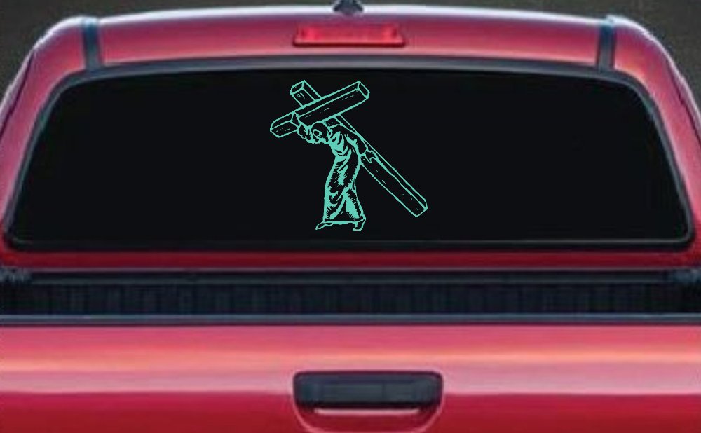 Jesus With The Cross Christian Car or Truck Window Decal Sticker (Mint)