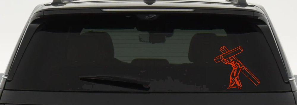 Jesus With The Cross Christian Car or Truck Window Decal Sticker (Orange Red)