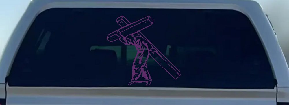 Jesus With The Cross Christian Car or Truck Window Decal Sticker (Violet)