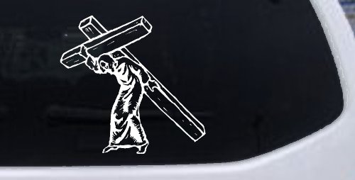 Jesus Cross Christian Car Truck Window Vinyl Decal Sticker Faith Symbol (White)