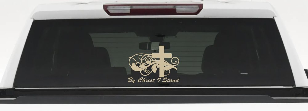 By Christ I Stand Christian Decal for Car & Truck Windows - Vinyl Sticker (Desert Sand)