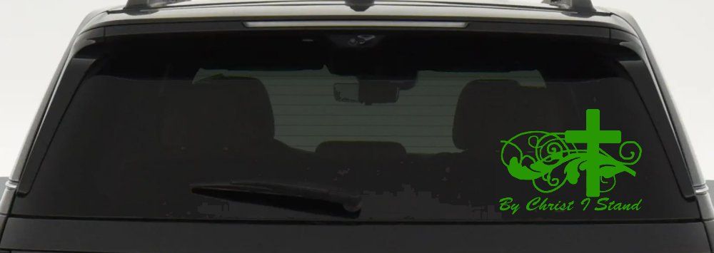 By Christ I Stand Christian Car or Truck Window Decal Sticker (Lime)