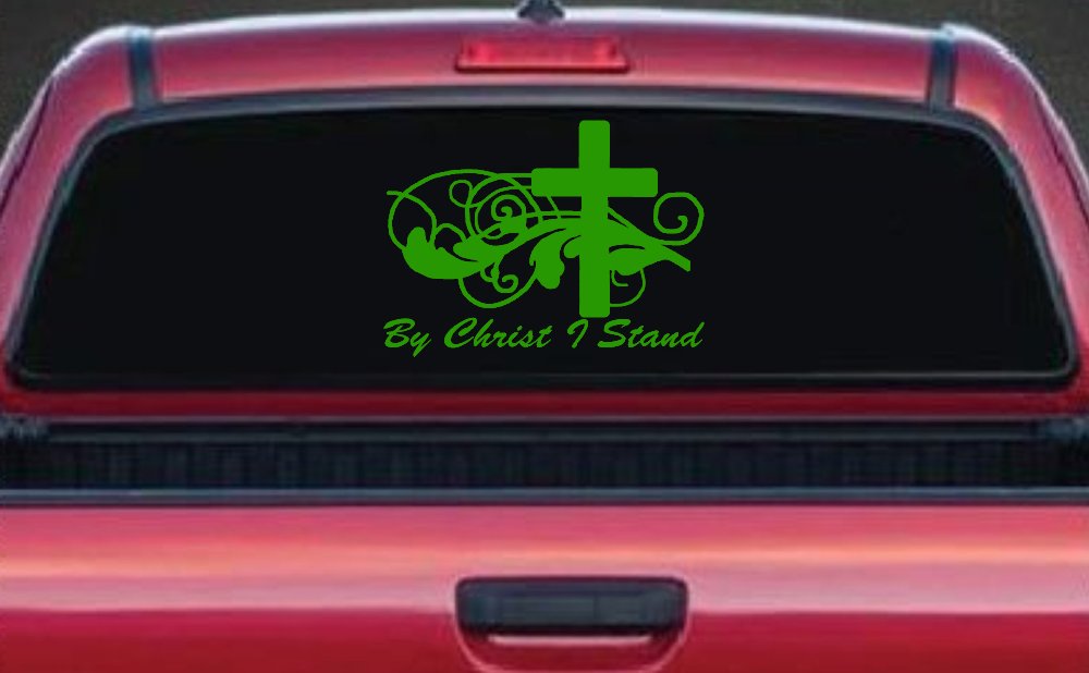By Christ I Stand Christian Car or Truck Window Decal Sticker (Lime)