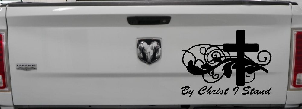 By Christ I Stand Christian Car or Truck Window Decal Sticker (Matte Black)