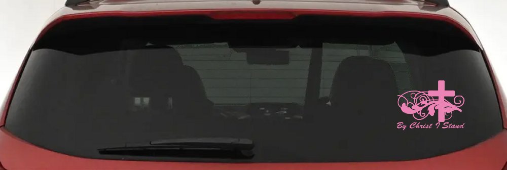 By Christ I Stand Christian Decal for Car & Truck Windows - Vinyl Sticker (Pink)