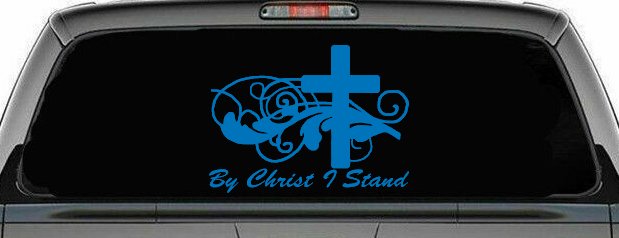 By Christ I Stand Christian Car or Truck Window Decal Sticker (Sky Blue)