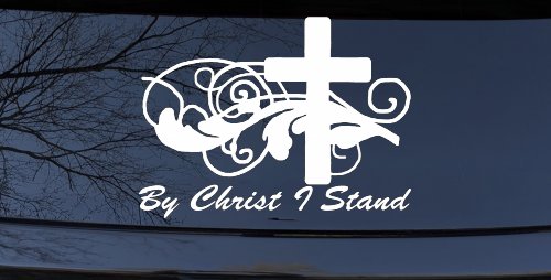 By Christ I Stand Christian Decal for Car & Truck Windows - Vinyl Sticker (White)