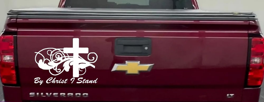 By Christ I Stand Christian Car or Truck Window Decal Sticker (White)