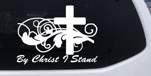 By Christ I Stand Christian Decal for Car & Truck Windows - Vinyl Sticker (White)
