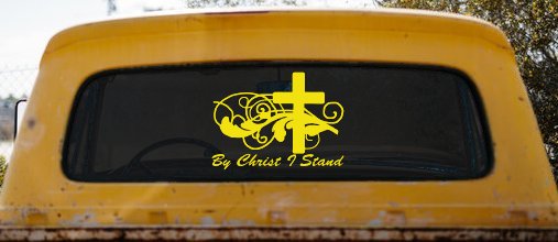 By Christ I Stand Christian Car or Truck Window Decal Sticker (Yellow)