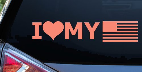 I Love My USA America Military Car or Truck Window Decal Sticker (Coral)