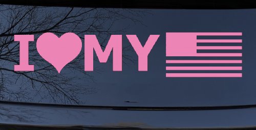 I Love My USA America Military Car or Truck Window Decal Sticker (Pink)