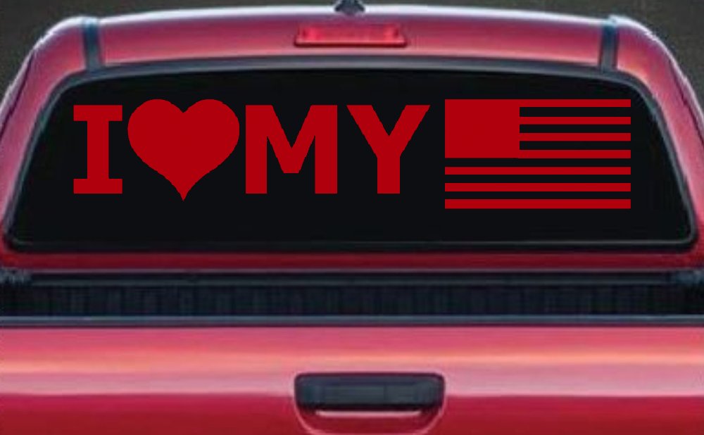 I Love My USA America Military Car or Truck Window Decal Sticker (Red)