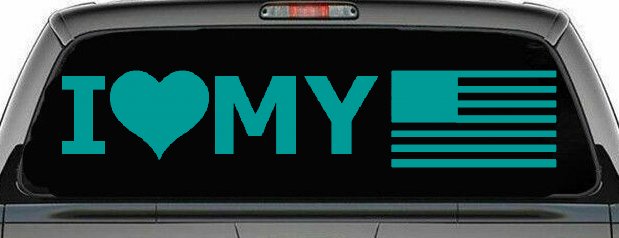 I Love My USA America Military Car or Truck Window Decal Sticker (Turquoise)