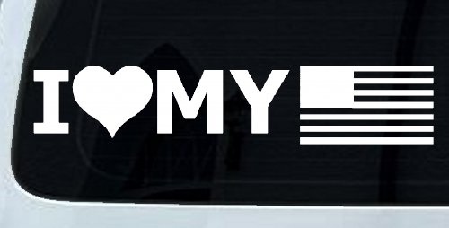 I Love My USA America Military Car or Truck Window Decal Sticker (White)