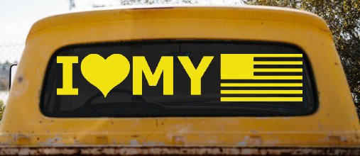 I Love My USA America Military Car or Truck Window Decal Sticker (Yellow)