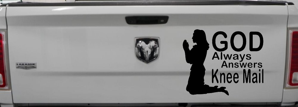 God Always Answers Knee Mail Woman Christian Car or Truck Window Decal Sticker (Black)