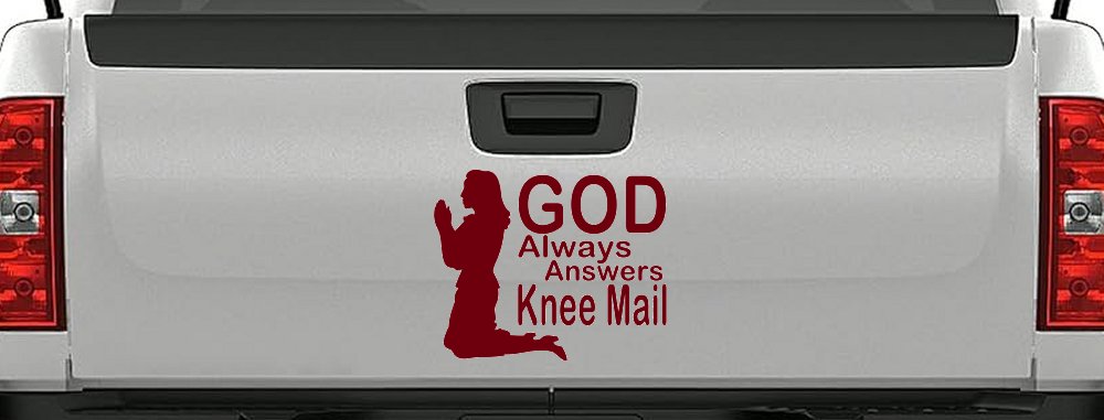 God Always Answers Knee Mail Woman Christian Car or Truck Window Decal Sticker (Burgundy)